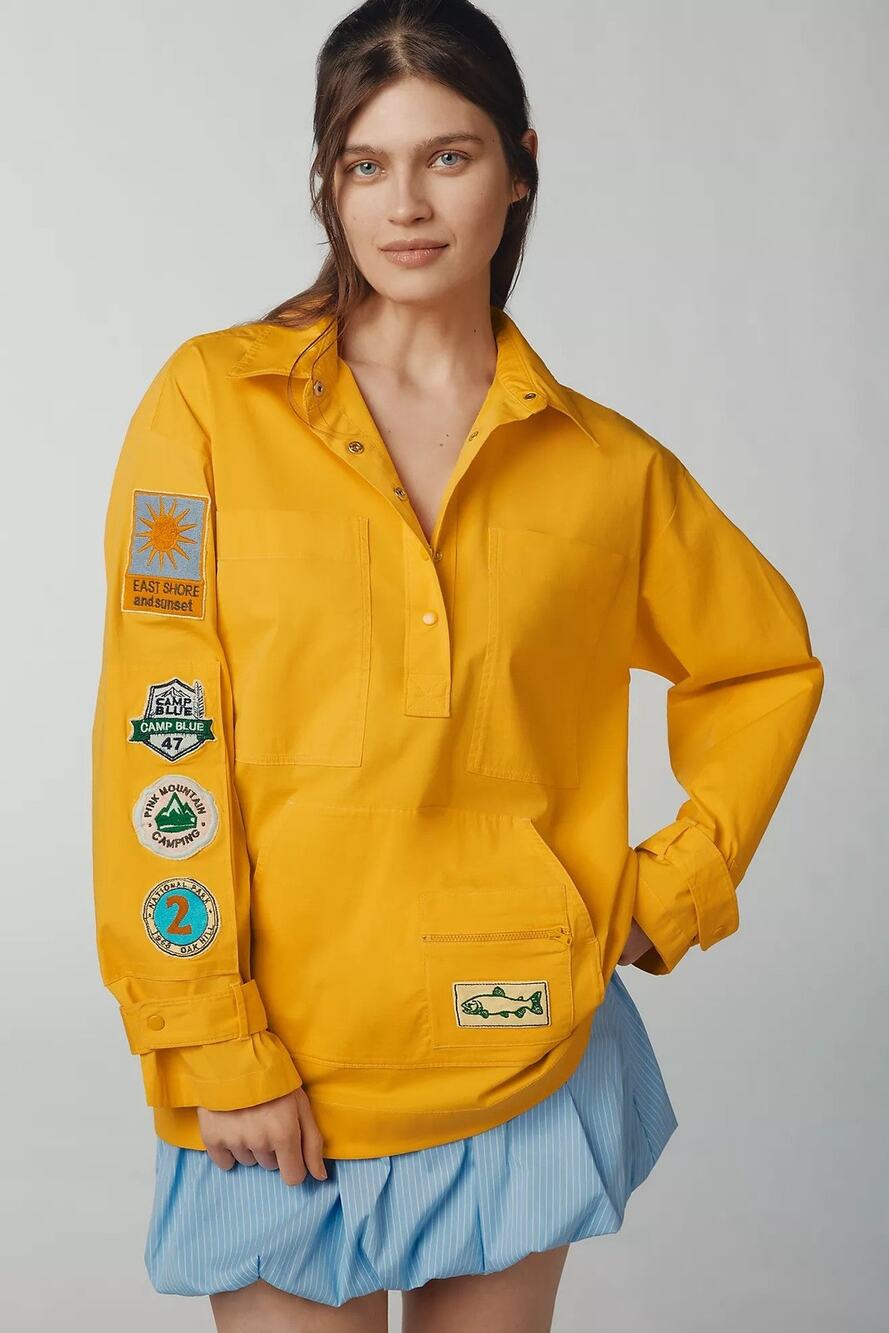Maeve Fisherman Long-Sleeve Popover Top - M - Yellow
